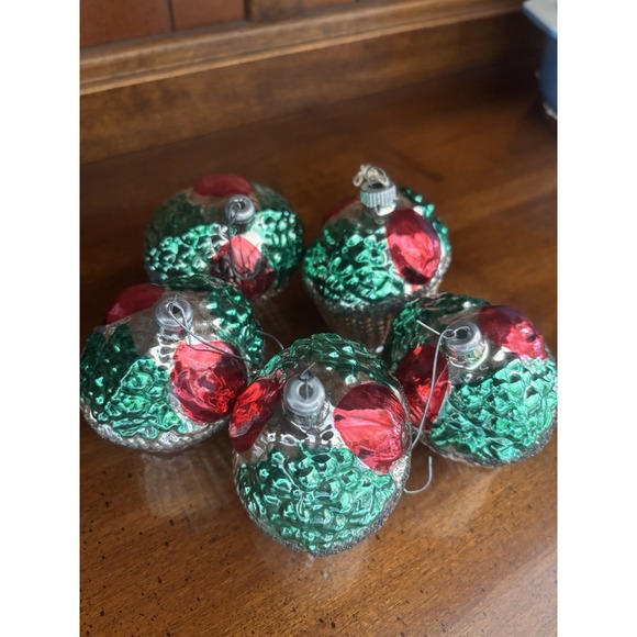 The Unbranded Brand Other - 5pc Vintage German Mercury Glass Christmas Ornaments fruit basket handpainted